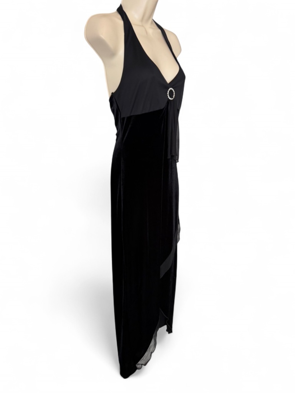Vintage 90s Ruby Rox Black Velvet Halter Gown, Women's Size M - Picture 5 of 13